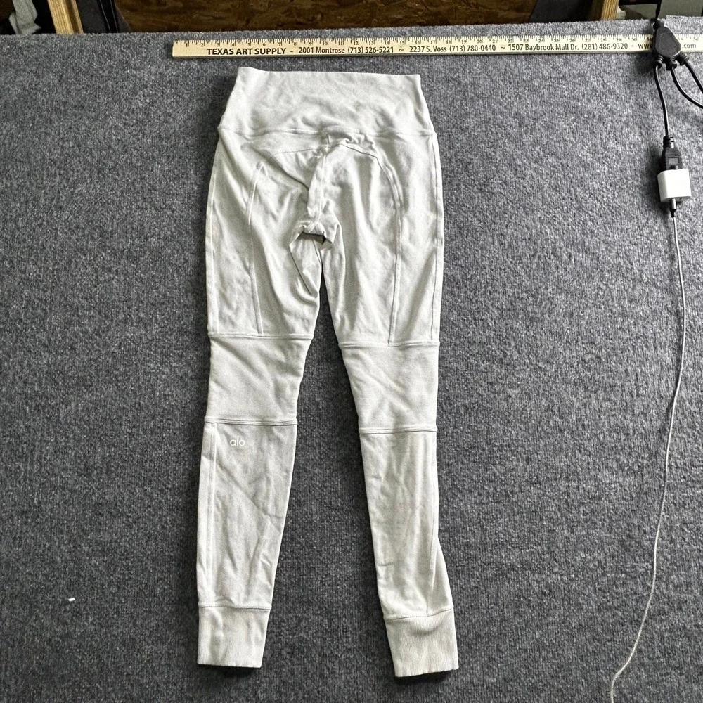 Alo Leggings Womens Size S Light Grey Moto High Waisted Ribbed Panel Athletic